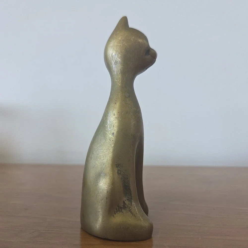 Vintage Brass Cat Figurine Sitting Retro MCM Style 6